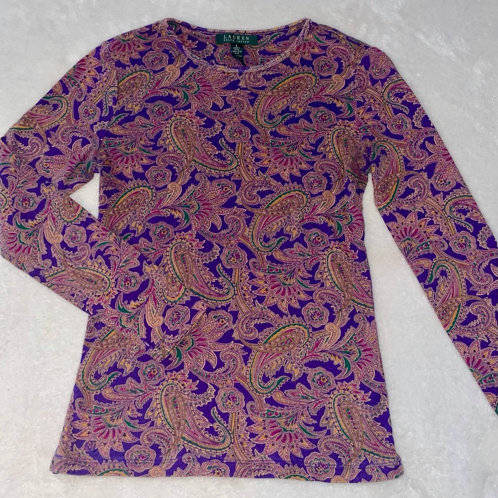 Vintage Ralph Lauren Paisley Print Long Sleeve Fitted Shirt